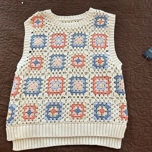 Women's Crochet Sweater Vest - Multicolor Sweater
